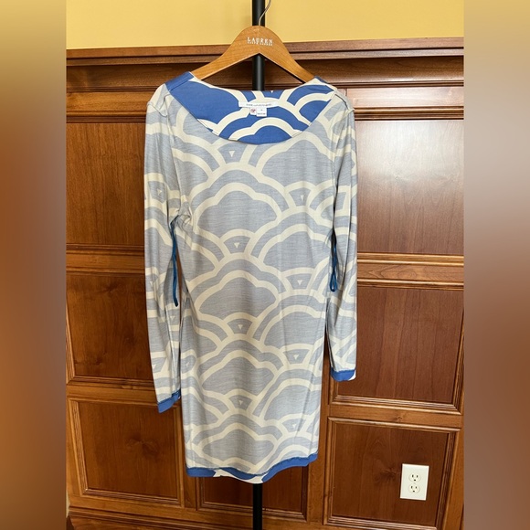 Diane Von Furstenberg Dress Reina Sky Blue White Print Size 10 - Picture 15 of 16